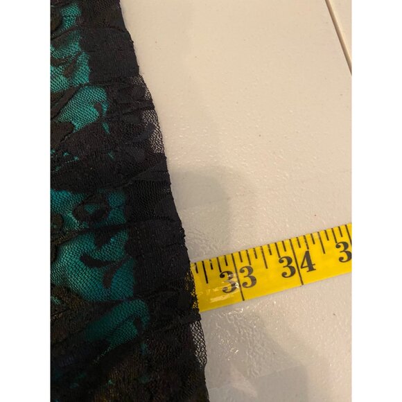 Material Girl Teal & Black Lace Overlay Fit & Flare Dress Zipper Back Medium - Picture 9 of 12